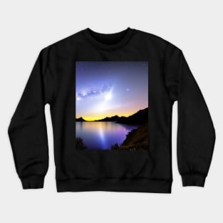 Ai Generated Art Scenery - Lakeside Starry Night Sky Crewneck Sweatshirt